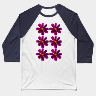 Six Dark Pink Cosmos Flower Pattern Baseball T-Shirt
